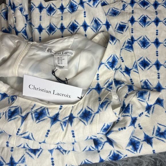 NWT CHRISTIAN LACROIX linen geometric Print Sleeveless fit flare Dress XS $498 - Picture 11 of 14